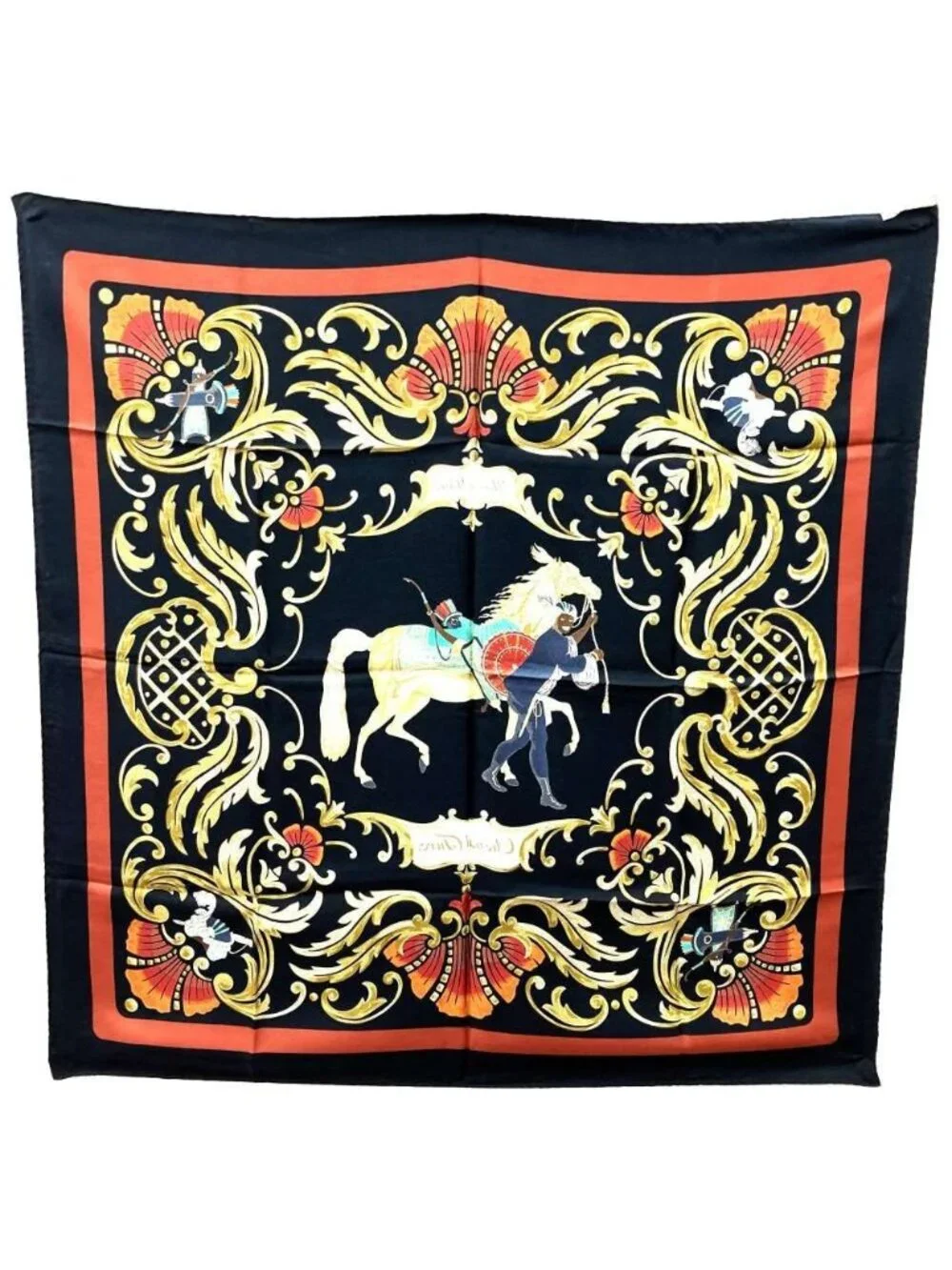 Hermes Carre 90 Scarf Cheval Turc Turkish Horse Black